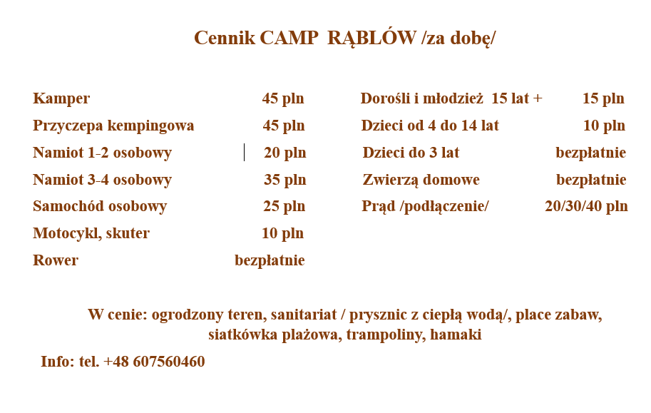 Cennik Camp Rąblów
